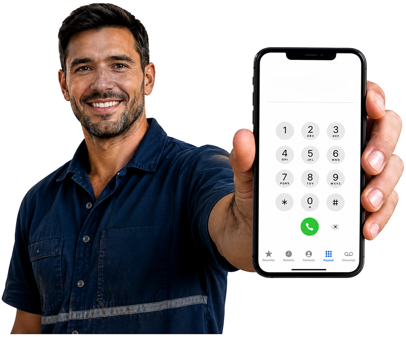 South Coogee Blocked Drains plumber holding a phone — call 1300 261 965