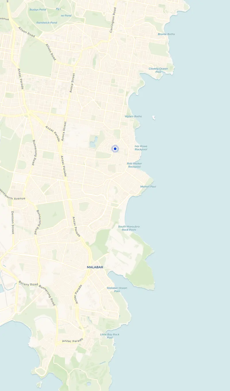 Map of the South Coogee service area and the surrounding suburbs we cover.