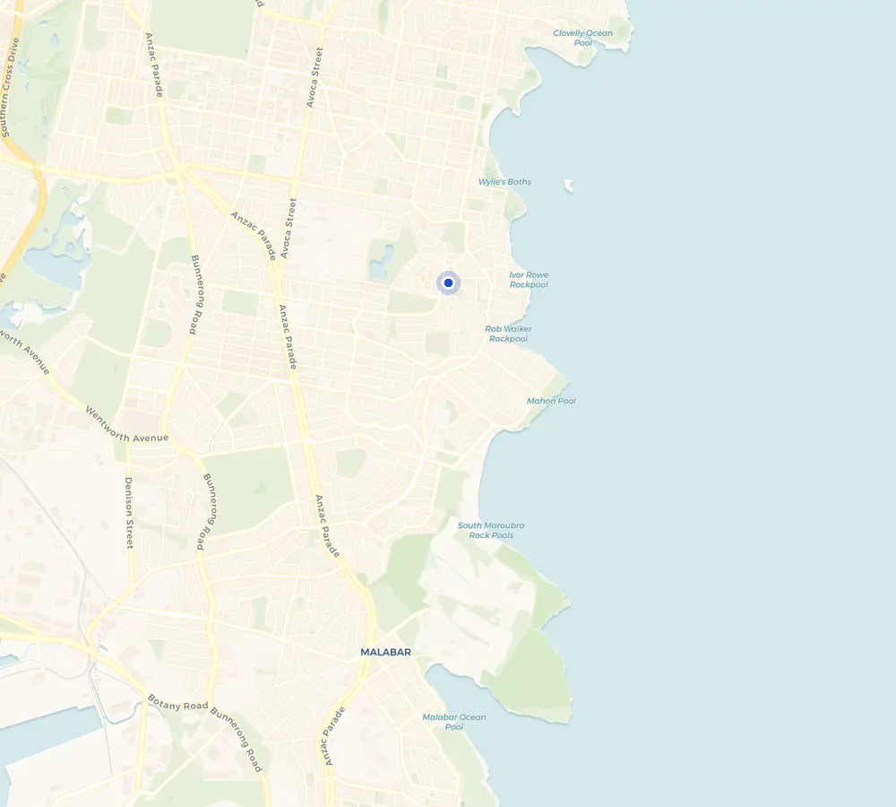 Map of the South Coogee service area and the surrounding Eastern Suburbs, showing South Coogee and the nearby streets we cover.