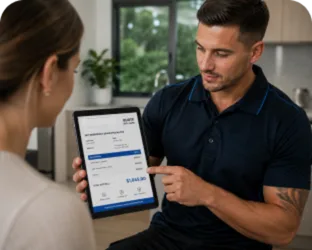 Plumber showing a South Coogee customer the quote on a tablet