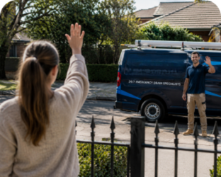 Customer waving goodbye to a South Coogee Blocked Drains plumber